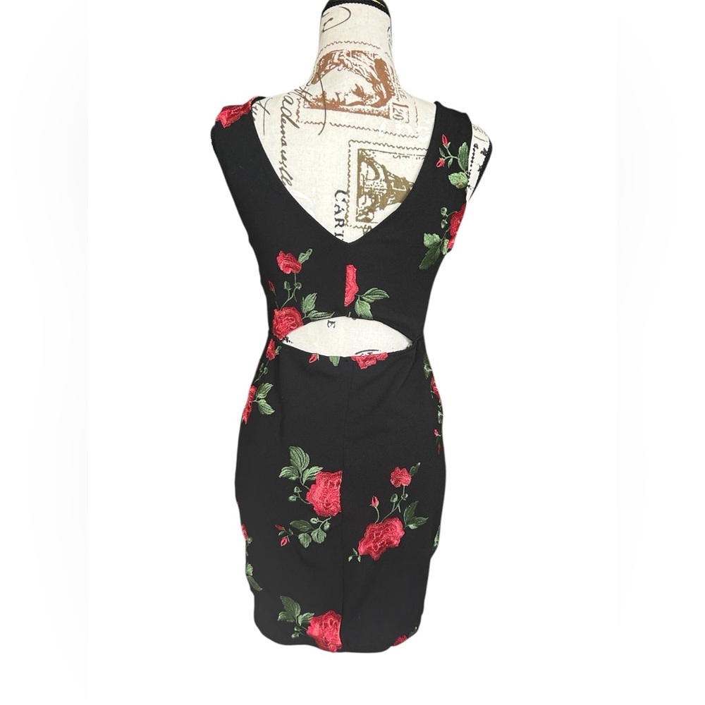 Emerald Sundae black mini dress with embroidered roses size small - Picture 4 of 10
